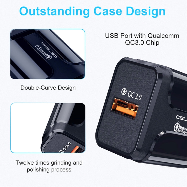 شاحن سفر USB محمول LZ-023 18W QC3.0 + كابل بيانات USB إلى Type-C 3A، قابس أمريكي، كابل بيانات Type-C، قابس أمريكي