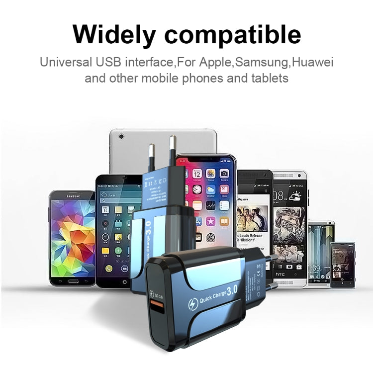 شاحن سفر USB محمول LZ-023 18W QC 3.0 + كابل بيانات USB إلى Type-C 3A، قابس أوروبي، كابل بيانات Type-C، قابس أوروبي