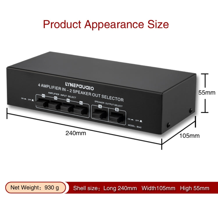 B042 4-in 2-out Power Amplifier Sound Switcher Loudspeaker Switch Distributor, 300W Per Channel Lossless Sound Quality, B042