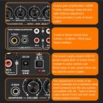 3-Channel Mixer Front Stereo Amplifier High / Mid / Bass Adjuster, USB 5V Power Supply, US Plug, B056