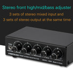 3-Channel Mixer Front Stereo Amplifier High / Mid / Bass Adjuster, USB 5V Power Supply, US Plug, B056