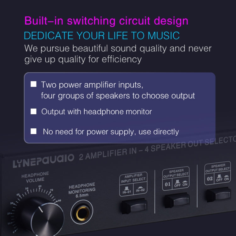 B032 2-in 4-out Power Amplifier Sound Switcher Speaker  Lossless Sound Quality 300W Per Channel Switch Distributor Comparator with Headset Monitoring Function / Audio Input, B032