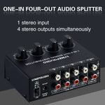 1-In 4-Out Front Stereo Signal Amplifier, Independent Output Volume Adjustment RCA Interface No Loss  Allocator, US Plug, B029