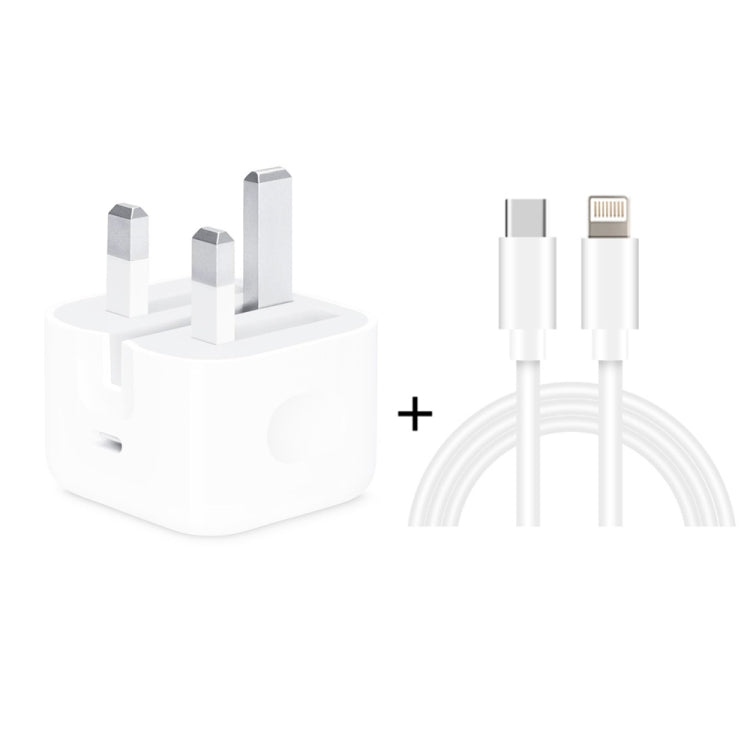 A2344 شاحن سفر قابل للطي PD 3.0 بقوة 20 واط Type-C / USB-C + مجموعة كابل بيانات شحن سريع USB-C / Type-C إلى 8 سنون، قابس بريطاني، الطول: 2 متر، 20 واط 8 سنون الطول: 2 متر