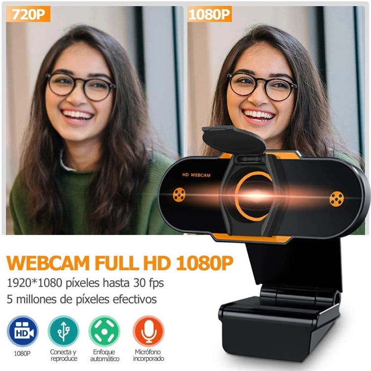 كاميرا ويب سطح مكتب USB 2.0 بدقة 1080P HD مع ميكروفون، طول الكابل: حوالي 1.3م، عادية، مع حامل ثلاثي القوائم، مضادة للتجسس