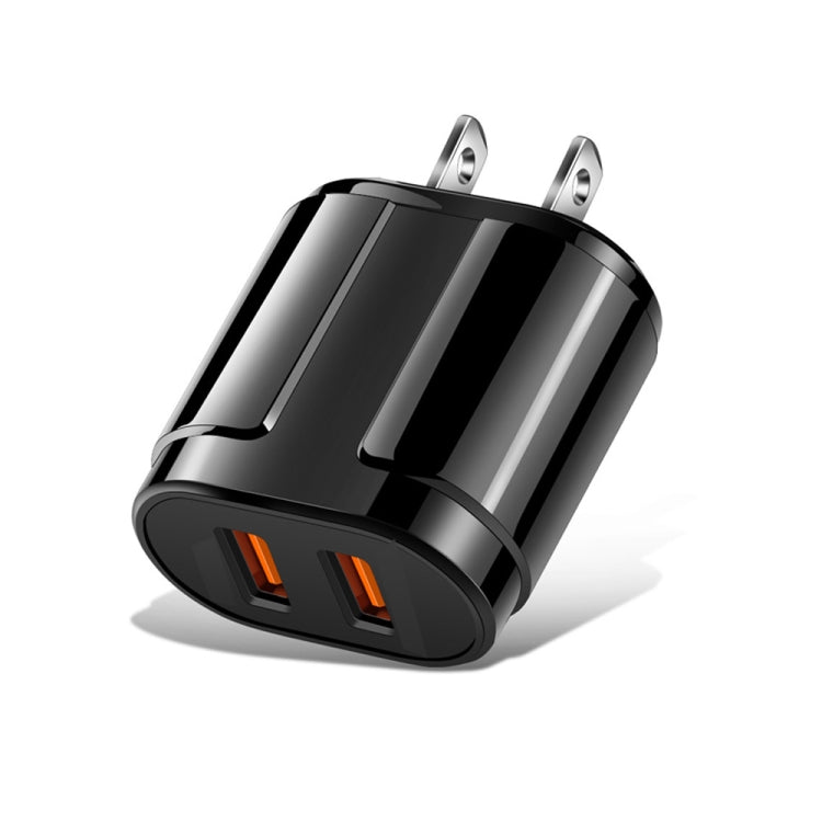 شاحن سفر محمول مزدوج USB + كابل بيانات USB إلى Micro USB بطول 1 متر، قابس أمريكي