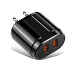 شاحن سفر محمول مزدوج USB + كابل بيانات USB إلى Micro USB بطول 1 متر، قابس أمريكي