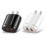 شاحن سفر محمول مزدوج USB + كابل بيانات USB إلى Micro USB بطول 1 متر، قابس أمريكي