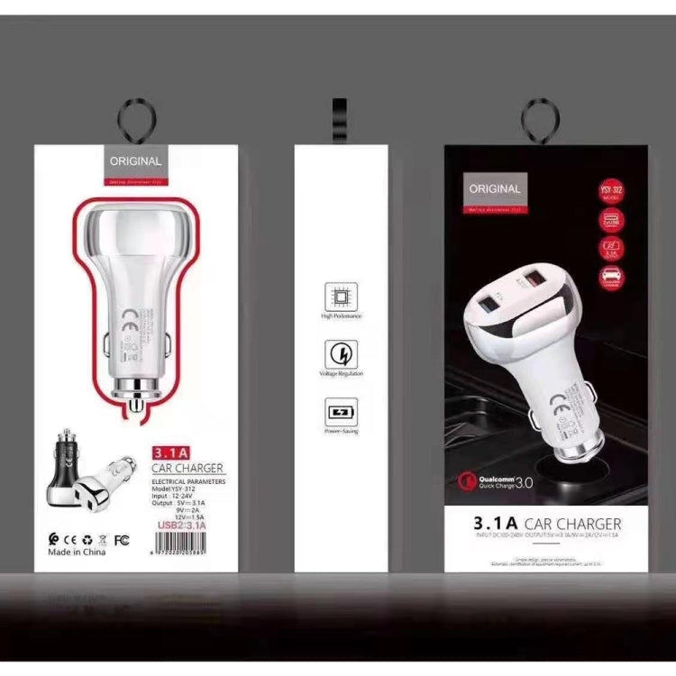 YSY-312 2 in 1 18W Portable QC3.0 Dual USB Car Charger + 1m 3A USB to 8 Pin Data Cable Set, with 8 Pin Cable