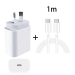 محول طاقة شاحن سريع للسفر بقدرة 20 واط PD 3.0 مع كابل بيانات شحن سريع USB-C / Type-C إلى Type-C، قابس أستراليا، 1 متر، 2 متر