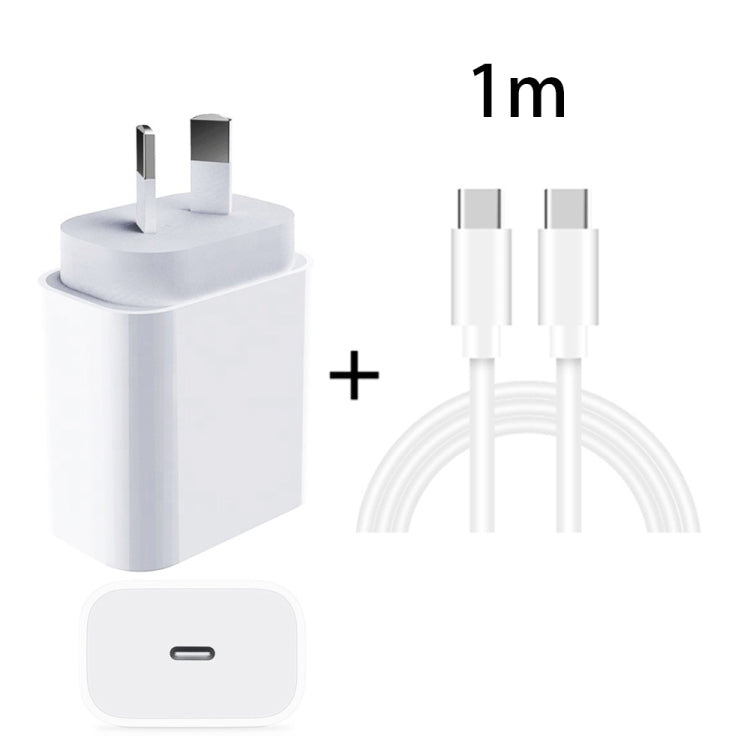 محول طاقة شاحن سريع للسفر بقدرة 20 واط PD 3.0 مع كابل بيانات شحن سريع USB-C / Type-C إلى Type-C، قابس أستراليا، 1 متر، 2 متر
