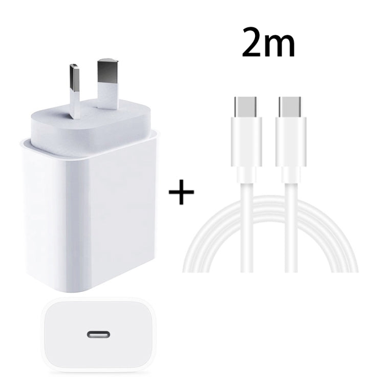 محول طاقة شاحن سريع للسفر بقدرة 20 واط PD 3.0 مع كابل بيانات شحن سريع USB-C / Type-C إلى Type-C، قابس أستراليا، 1 متر، 2 متر