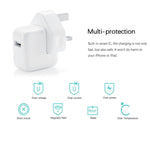 شاحن سفر بمنفذ USB بقوة 12 واط لسلسلة iPad / iPod / iPhone، قابس بريطاني