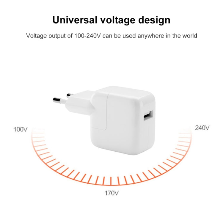 شاحن USB بقوة 12 واط + كابل بيانات USB إلى 8 سنون لسلسلة iPad / iPhone / iPod، قابس أوروبي