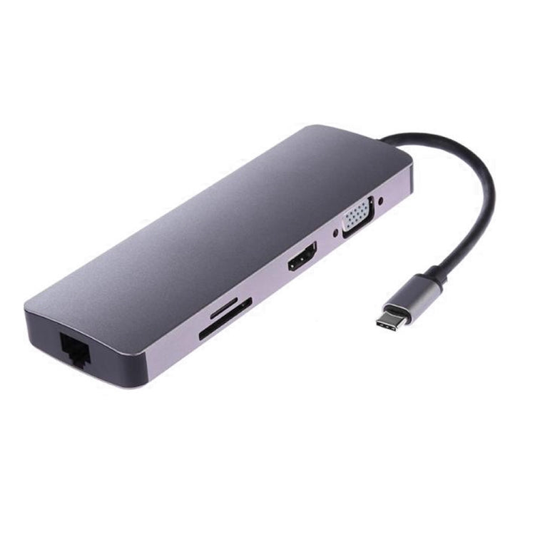 محول وموزع USB3.0 من نوع Type-C إلى HDMI + VGA + SD + TF + RJ45 + PD + 2 منافذ USB3.0 WS-11 8 في 1