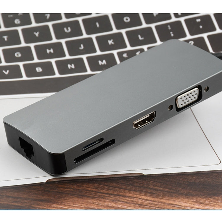 محول وموزع USB3.0 من نوع Type-C إلى HDMI + VGA + SD + TF + RJ45 + PD + 2 منافذ USB3.0 WS-11 8 في 1