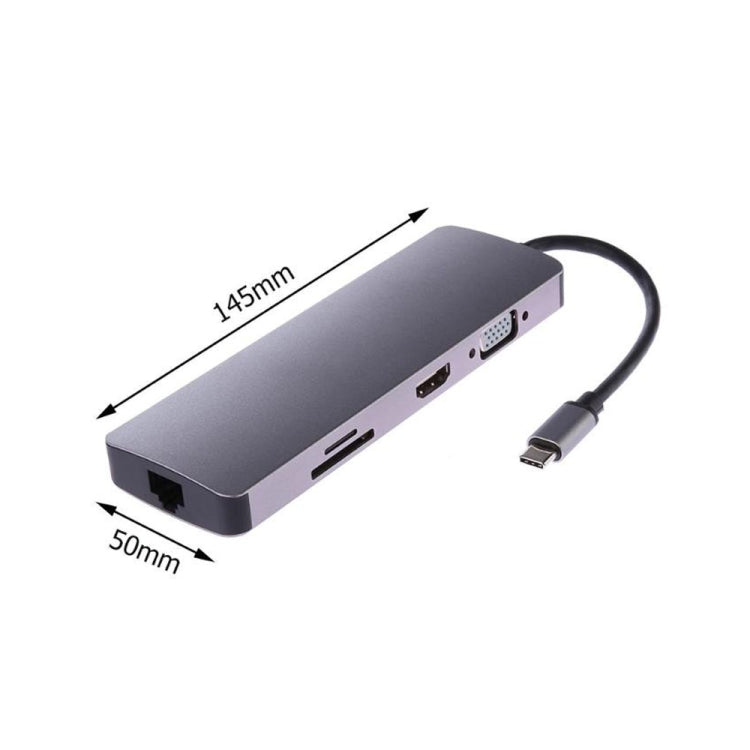 محول وموزع USB3.0 من نوع Type-C إلى HDMI + VGA + SD + TF + RJ45 + PD + 2 منافذ USB3.0 WS-11 8 في 1