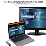 محول وموزع USB3.0 من نوع Type-C إلى HDMI + VGA + SD + TF + RJ45 + PD + 2 منافذ USB3.0 WS-11 8 في 1