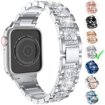 Three Stainless Steel Straps with Rhinestones, For Series 7 41mm / 6 & SE & 5 & 4 40mm / 3 & 2 & 1 38mm, For Series 7 45mm / 6 & SE & 5 & 4 44mm / 3 & 2 & 1 42mm