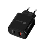 شاحن سريع TE-PD01 بمنفذين USB PD 20 واط + QC3.0 مع ضوء مؤشر، قابس الاتحاد الأوروبي، قابس الاتحاد الأوروبي
