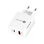 شاحن سريع TE-PD01 بمنفذين USB PD 20 واط + QC3.0 مع ضوء مؤشر، قابس الاتحاد الأوروبي، قابس الاتحاد الأوروبي