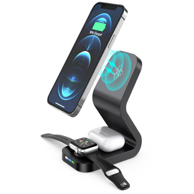 B-13 شاحن لاسلكي مغناطيسي 3 في 1 بقدرة 15W كحد أقصى للهواتف المحمولة وساعات Apple وسماعات AirPods