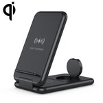 محطة شحن لاسلكي سريعة قابلة للطي 3 في 1 بقدرة 15W Qi مع حامل هاتف لهواتف iPhone وساعات iWatch وسماعات AirPods
