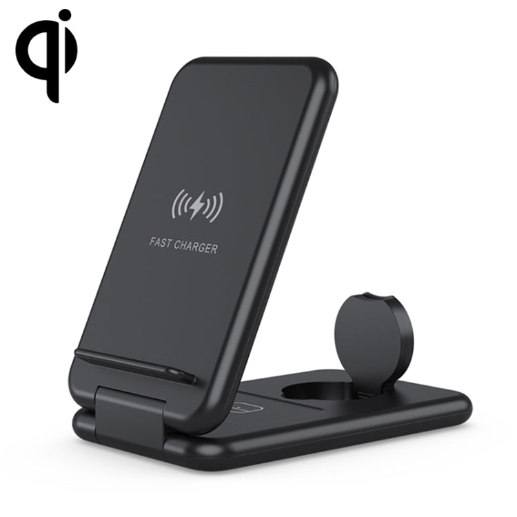 محطة شحن لاسلكي سريعة قابلة للطي 3 في 1 بقدرة 15W Qi مع حامل هاتف لهواتف iPhone وساعات iWatch وسماعات AirPods
