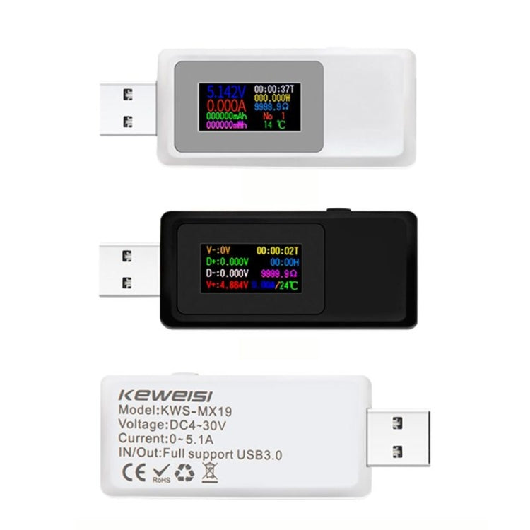 جهاز اختبار USB Keweisi KWS-MX19 كاشف التيار والجهد DC 4V-30V 0-5A، KWS-MX19