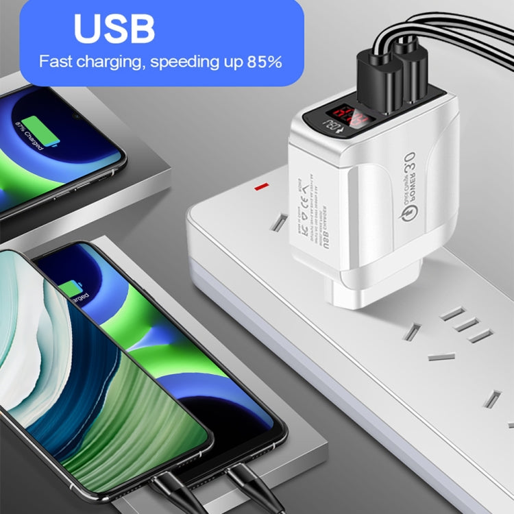 شاحن سريع F002C QC3.0 USB + USB 2.0 مع شاشة رقمية LED للهواتف المحمولة والأجهزة اللوحية، قابس الولايات المتحدة، قابس الولايات المتحدة