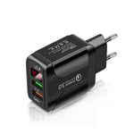 شاحن سريع F002C QC3.0 USB + USB 2.0 مع شاشة رقمية LED للهواتف المحمولة والأجهزة اللوحية، قابس الاتحاد الأوروبي، قابس الاتحاد الأوروبي