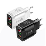 شاحن سريع F002C QC3.0 USB + USB 2.0 مع شاشة رقمية LED للهواتف المحمولة والأجهزة اللوحية، قابس الاتحاد الأوروبي، قابس الاتحاد الأوروبي