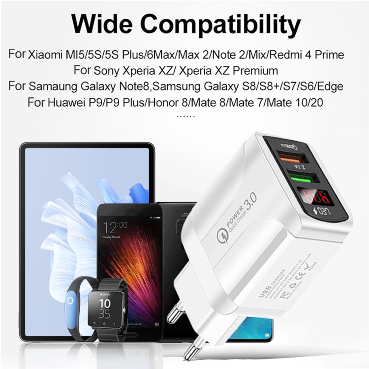 شاحن سريع F002C QC3.0 USB + USB 2.0 مع شاشة رقمية LED للهواتف المحمولة والأجهزة اللوحية، قابس الاتحاد الأوروبي، قابس الاتحاد الأوروبي