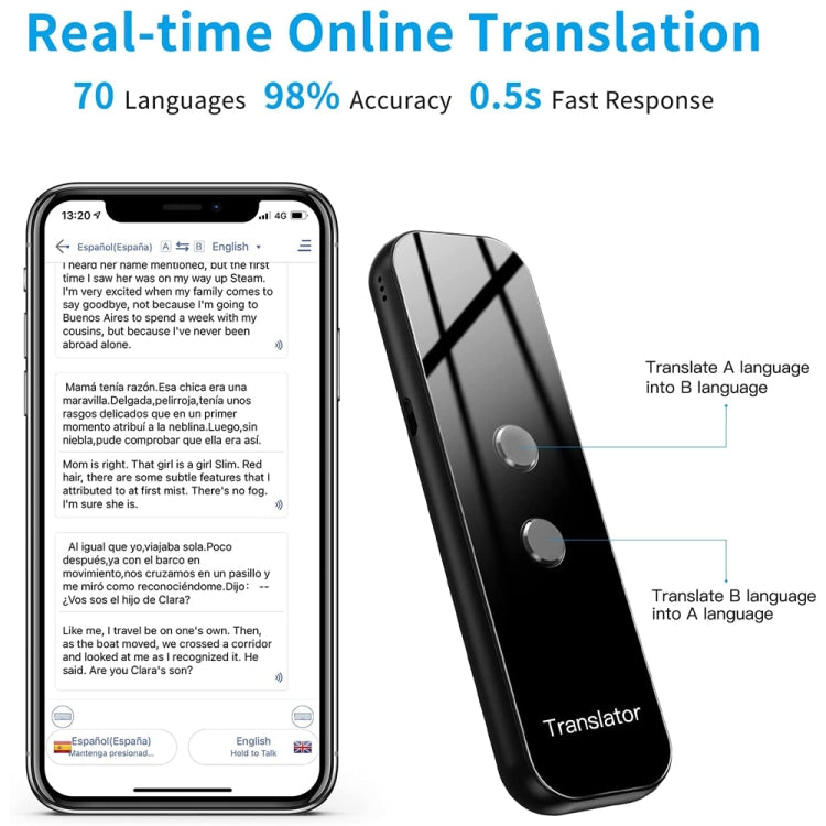 G6 Portable Instant Real Time Voice Translator Multi Language Translator Voice Translaty Personal Travel Assistant, G6 Gray, G6 Black