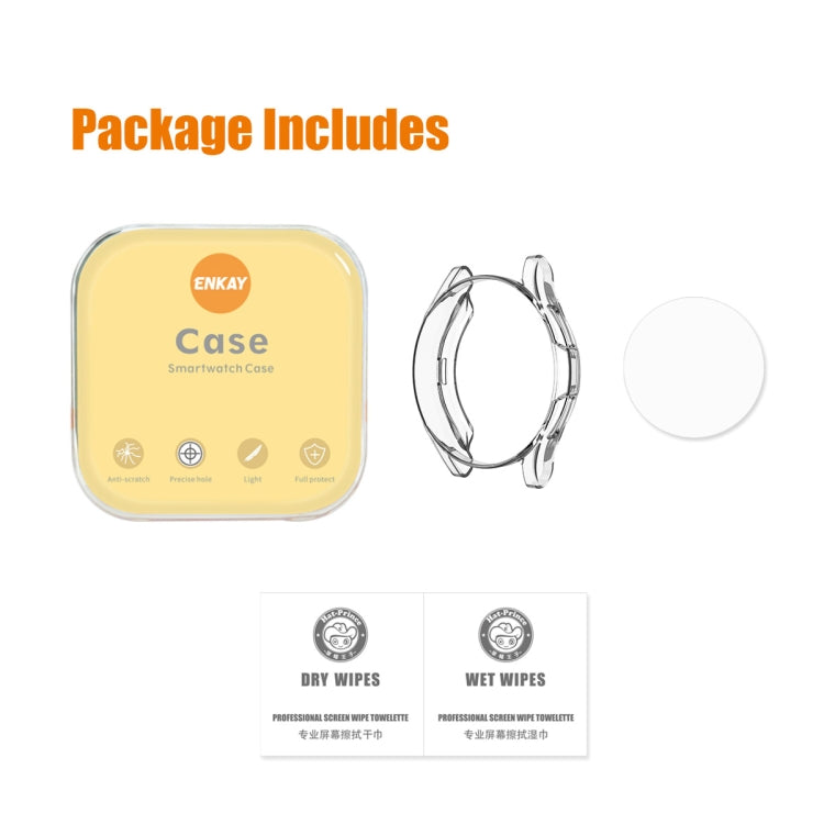 ENKAY Hat-Prince Transparente TPU-Schutzhülle mit Rundumschutz und HD-Klarsichthülle + Displayschutz aus gehärtetem Glas, für Samsung Galaxy Watch4 Classic 42 mm und 46 mm