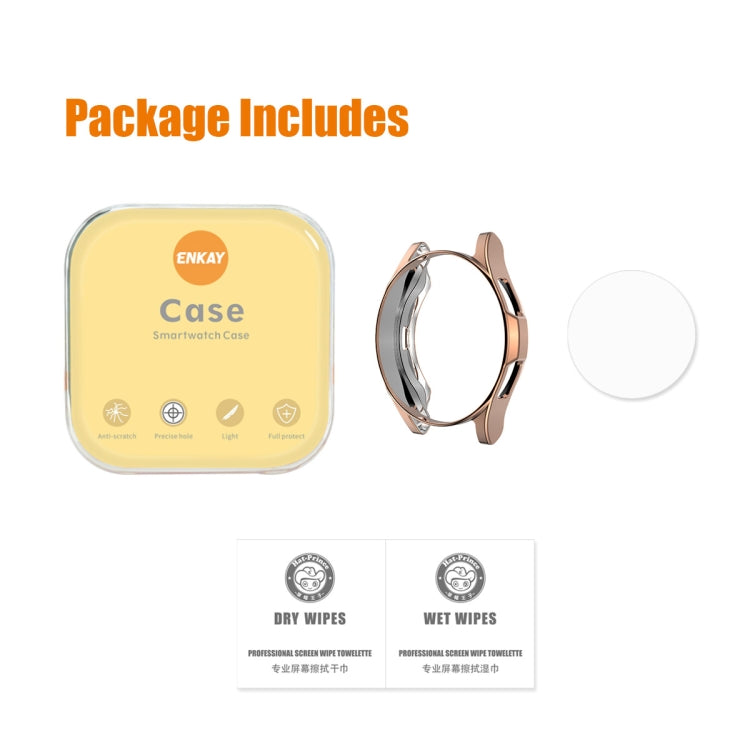 For Samsung Galaxy Watch4 Classic 46mm ENKAY Hat-Prince Full Coverage Electroplate Soft Case TPU HD Clear Cover + Tempered Glass Protector, For Samsung Galaxy Watch4 Classic 46mm