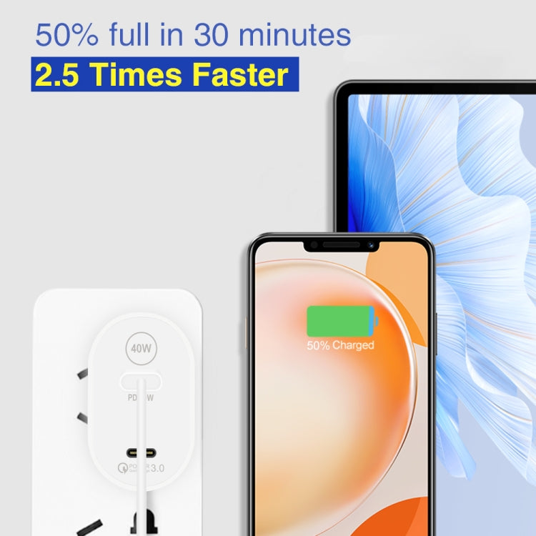 شاحن سريع مزدوج المنفذ بقوة 40 واط PD / Type-C مع كابل بيانات Type-C إلى Type-C، قابس الولايات المتحدة، قابس الولايات المتحدة + كابل Type-C إلى Type-C