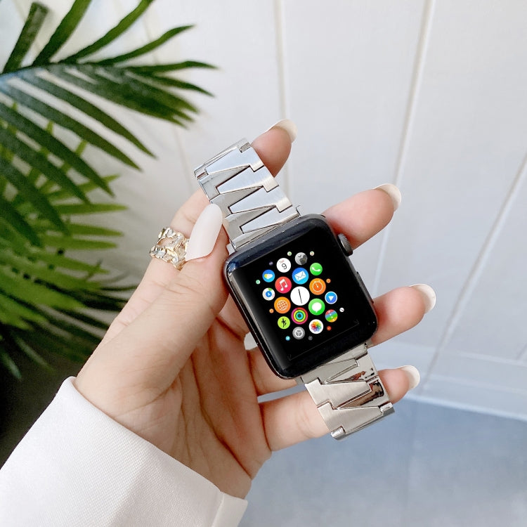 Creative Chain Stainless Steel Metal Strap For Apple Watch Series, 7 41mm / 6&SE&5&4 40mm / 3&2&1 38mm, 7 45mm / 6&SE&5&4 44mm / 3&2&1 42mm