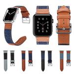 Denim Fit Leather Replacement Watch Strap For Apple Watch Series, 7 41mm / 6&SE&5&4 40mm / 3&2&1 38mm, 7 45mm / 6&SE&5&4 44mm / 3&2&1 42mm