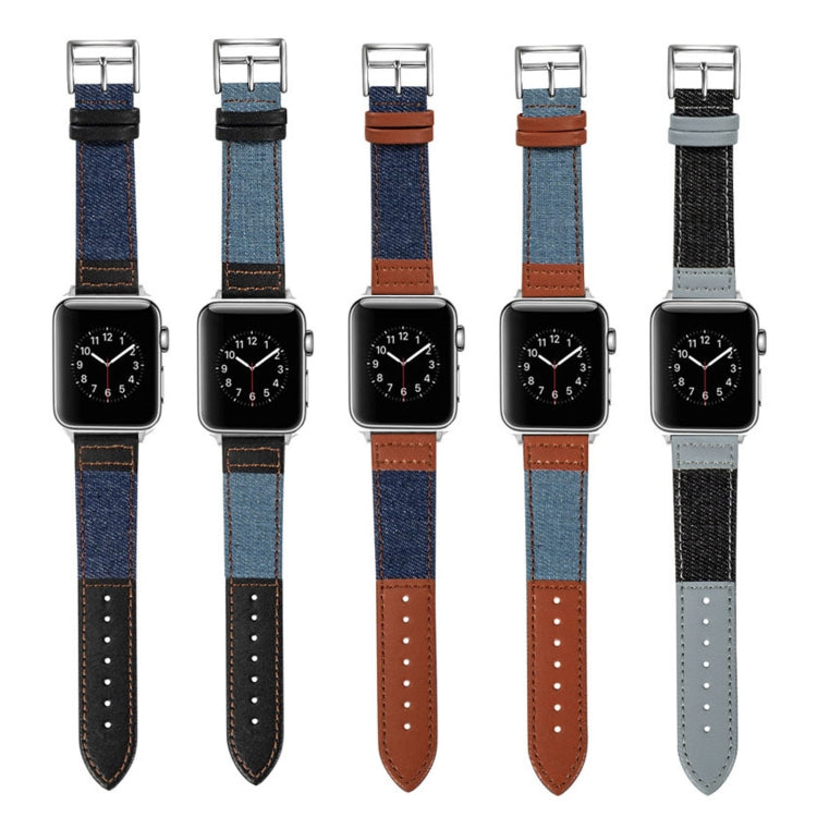 Denim Fit Leather Replacement Watch Strap For Apple Watch Series, 7 41mm / 6&SE&5&4 40mm / 3&2&1 38mm, 7 45mm / 6&SE&5&4 44mm / 3&2&1 42mm