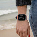 Denim Fit Leather Replacement Watch Strap For Apple Watch Series, 7 41mm / 6&SE&5&4 40mm / 3&2&1 38mm, 7 45mm / 6&SE&5&4 44mm / 3&2&1 42mm