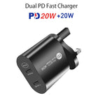 002 40W Dual Port PD / Type-C Fast Charger with USB-C to 8 Pin Data Cable, UK Plug, UK Plug + Type-C to 8 Pin Cable