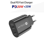 002 40W PD3.0 Dual Port USB-C / Type-C Charger with Type-C to Type-C Data Cable, EU Plug, EU Plug + Type-C to Type-C Cable