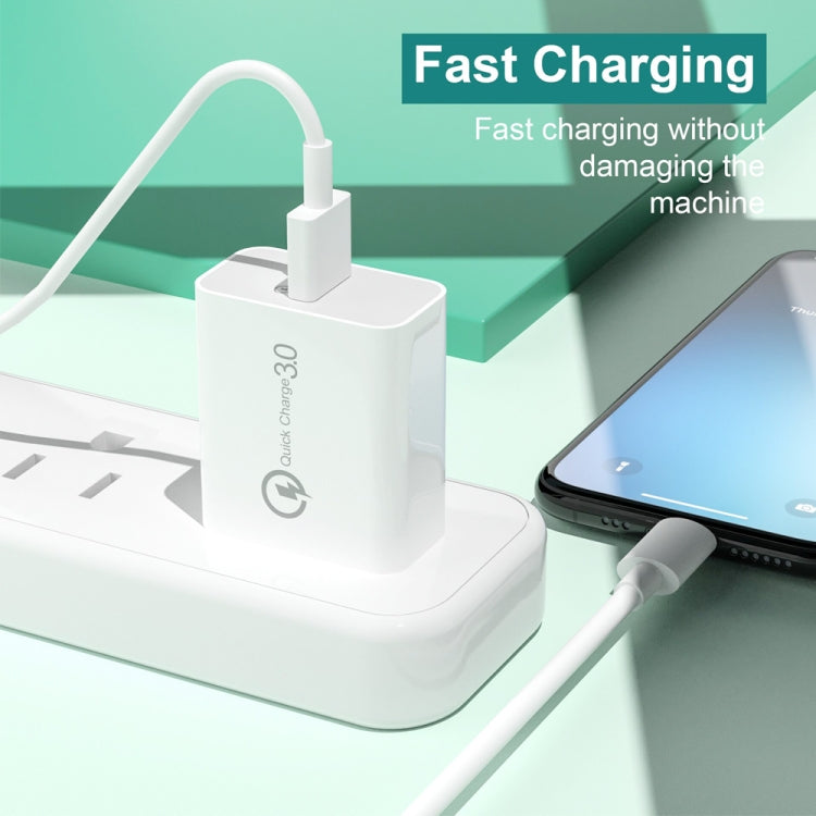 APD-2003 18W QC3.0 Single Port USB Charger with 1m USB to Type-C Data Cable, EU Plug + USB to Type-C Cable, US Plug + USB to Type-C Cable