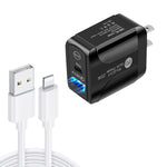 شاحن سريع بورت مزدوج PD25W USB-C / Type-C + QC3.0 USB مع كابل بيانات USB إلى 8 بن، قابس الولايات المتحدة، قابس الولايات المتحدة + كابل USB إلى 8 بن