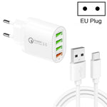 QC-04 QC3.0 + 3 x USB2.0 Multi-ports Charger with 3A USB to Type-C Data Cable, EU Plug, EU Plug + Type-C Cable