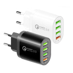شاحن متعدد المنافذ QC-04 QC3.0 + 3 × USB2.0 مع كابل بيانات USB إلى Micro USB بقوة 3A، قابس الاتحاد الأوروبي، قابس الاتحاد الأوروبي + كابل Micro USB