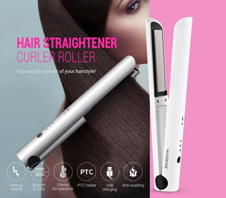 K-SKIN Portable Rechargeable Hair Straightener Curler Ceramic Iron Styling Tool Cordless Adjustable Temperature Fast Heat