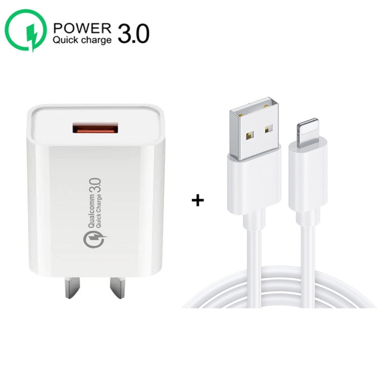 شاحن سريع CA-25 QC3.0 USB 3A مع كابل بيانات USB إلى 8 بن، قابس أستراليا، قابس أستراليا + كابل 8 بن