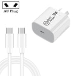 شاحن سفر AU-20W PD USB-C / Type-C مع كابل بيانات Type-C إلى Type-C، قابس AU، قابس AU + كابل PD بطول 1 متر، قابس AU + كابل PD بطول 2 متر